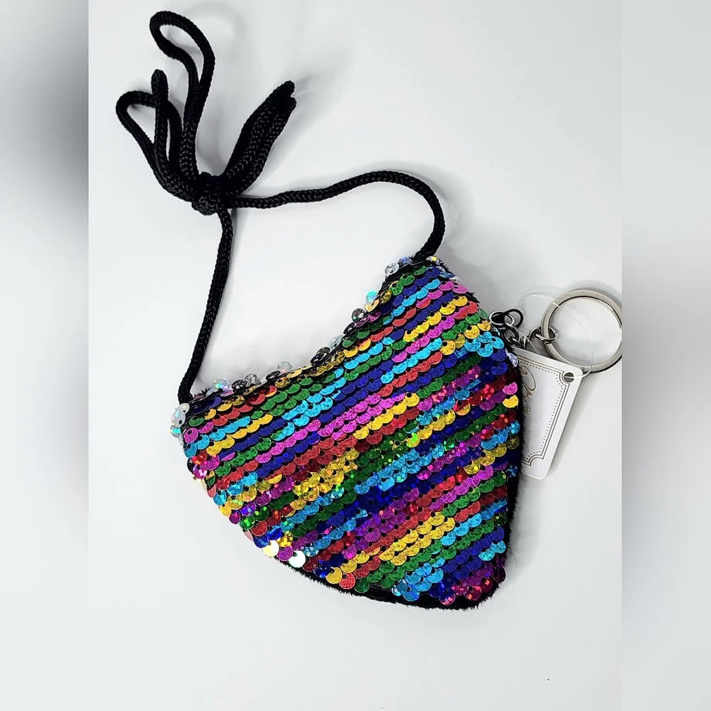 Heart Rainbow Sequins Nwcklace Coin Pouch